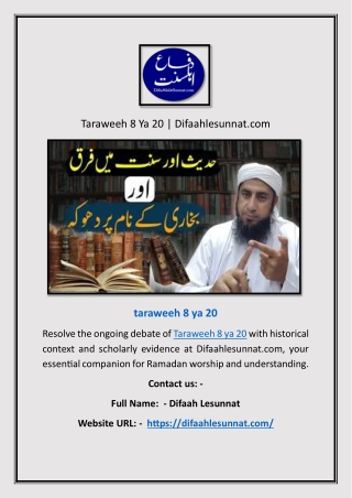 Taraweeh 8 Ya 20 | Difaahlesunnat.com