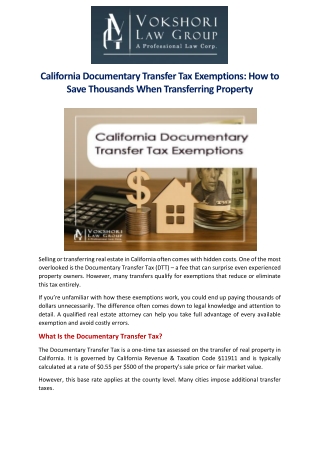 California Documentary Transfer Tax Exemptions How to Save Thousands When Transferring Property