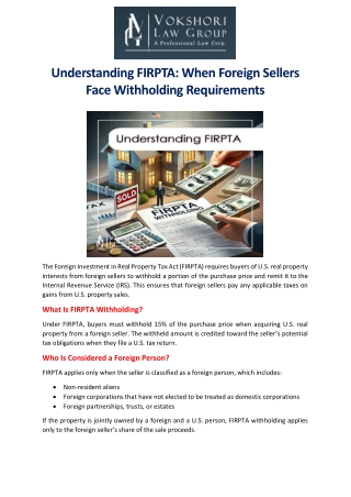 Understanding FIRPTA When Foreign Sellers Face Withholding Requirements