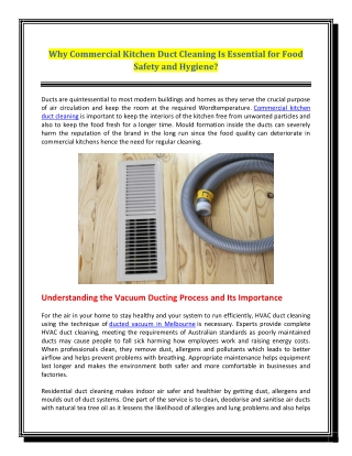 Why Commercial Kitchen Duct Cleaning Is Essential for Food Safety and Hygiene