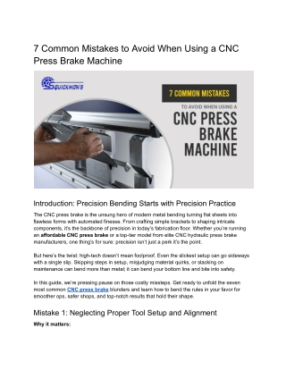 7 Common Mistakes to Avoid When Using a CNC Press Brake Machine