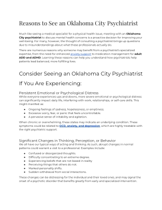Reasons to See an Oklahoma City Psychiatrist