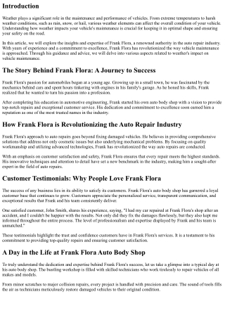 Weather's Impact on Vehicle Maintenance: Insights from Frank Flora