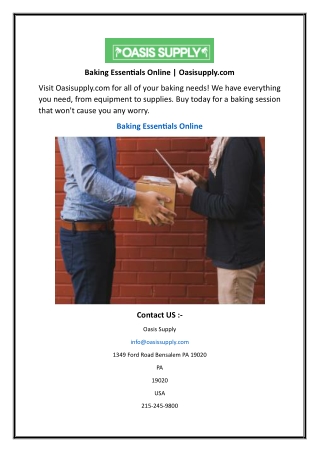 Baking Essentials Online  Oasisupply.com