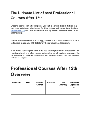 The Ultimate List of best Professional Courses After 12th