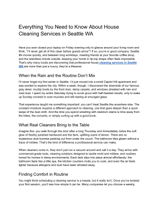 Everything You Need to Know About House Cleaning Services in Seattle WA