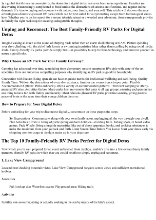 Unplug and Reconnect: The Best Family-Friendly RV Parks for Digital Detox