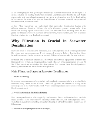 Ultimate Guide to Seawater Filtration for Desalination Projects