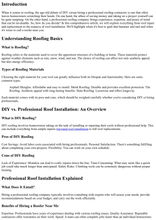 DIY vs. Professional Roof Installation: When to Call a Roofer Near Me