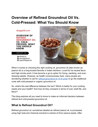 Overview of Refined Groundnut Oil Vs. Cold-Pressed_ What You Should Know