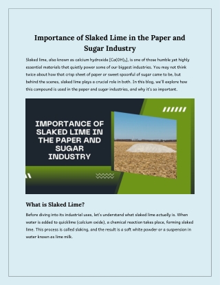 Importance of Slaked Lime in the Paper and Sugar Industry