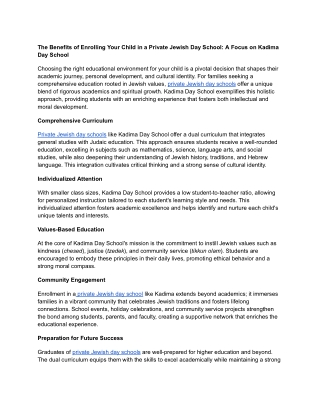 The Benefits of Enrolling Your Child in a Private Jewish Day School_ A Focus on Kadima Day School