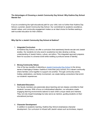 The Advantages of Choosing a Jewish Community Day School