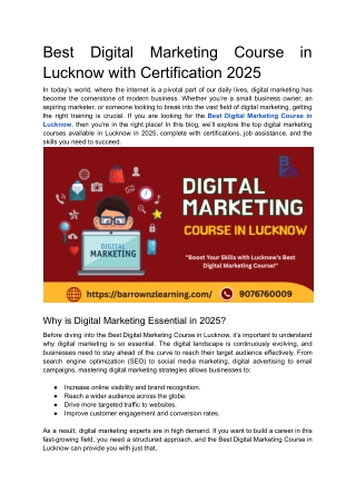 Best Digital Marketing Course in Lucknow with Certification 2025