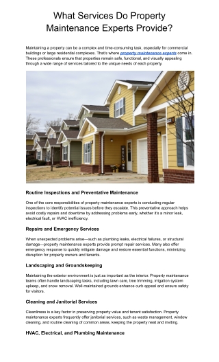 What Property Maintenance Experts Do: Key Services Explained