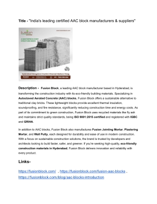 "India's leading certified AAC block manufacturers & suppliers"