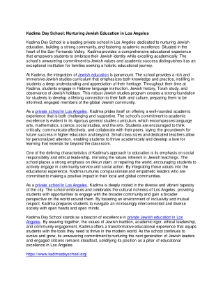 Kadima Day School - Nurturing Jewish Education in Los Angeles