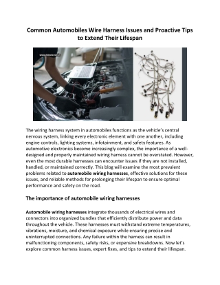 Common Automobiles Wire Harness Issues And Proactive Tips To Extend Their Lifespan