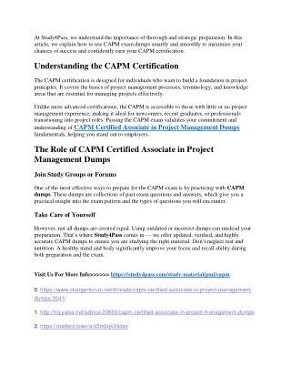 CAPM Certified Associate in Project Management Dumps
