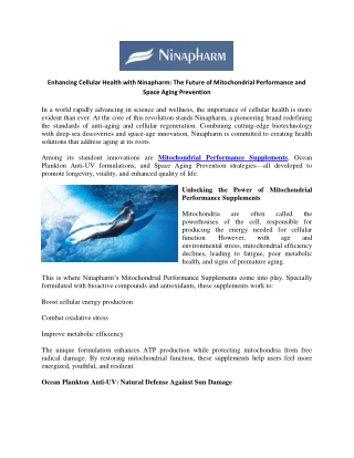 Enhancing Cellular Health with Ninapharm The Future of Mitochondrial Performance and Space Aging Prevention