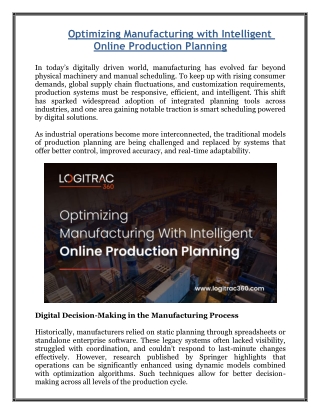 Optimizing Manufacturing with Intelligent Online Production Planning