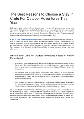 Stay in Crete for Outdoor Adventures with Youthful Living