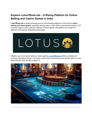 Explore Lotus7Book.net – A Rising Platform for Online Betting and Casino Games in India