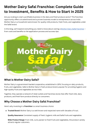 Mother Dairy Safal Franchise
