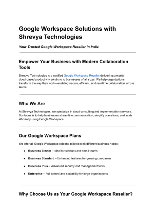 Google Workspace Solutions with Shrevya Technologies