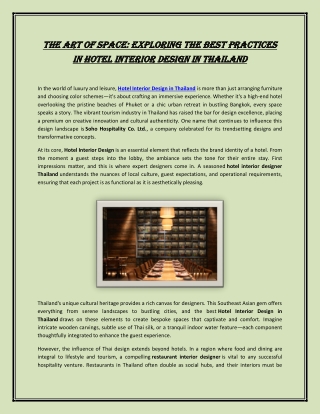 The Art of Space: Exploring the Best Practices in Hotel Interior Design in Thail