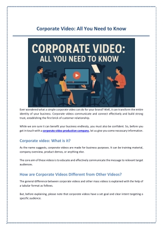 Corporate Video - All You Need to Know
