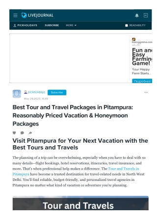 Find Reliable Tour and Travel in Pitampura for Memorable Journeys