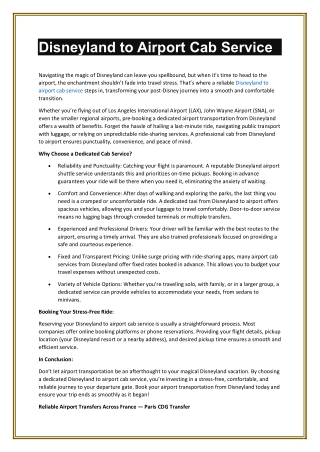 Disneyland to Airport Cab Service