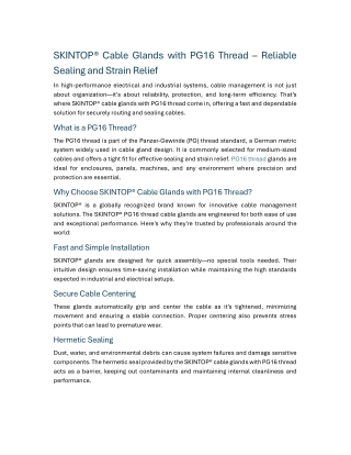 SKINTOP® Cable Glands with PG16 Thread Reliable Sealing and Strain Relief