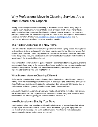 Why Professional Move-In Cleaning Services Are a Must Before You Unpack