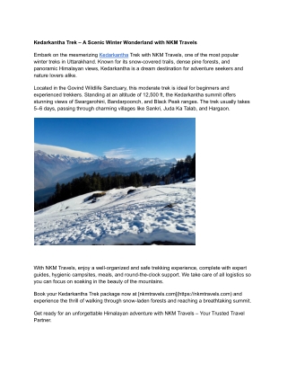 Kedarkantha Trek – A Scenic Winter Wonderland with NKM Travels