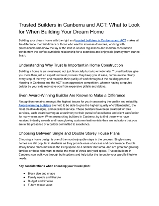 Trusted Builders in Canberra and ACT: What Matters Most