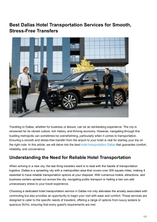Best Dallas Hotel Transportation Services for Smooth, Stress-Free Transfers