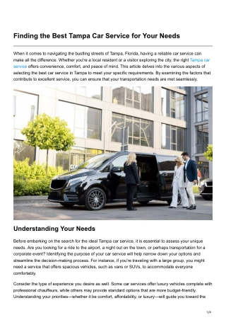 Finding the Best Tampa Car Service for Your Needs