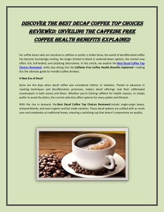 Discover the Best Decaf Coffee Top Choices Reviewed: Unveiling the Caffeine Free