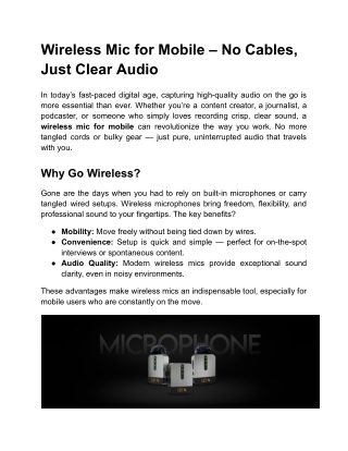 Wireless Mic for Mobile – No Cables, Just Clear Audio