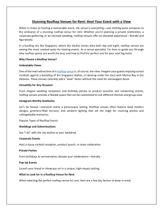 Stunning Rooftop Venues for Rent: Host Your Event with a View