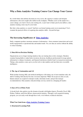 Why a Data Analytics Training Course Can Change Your Career