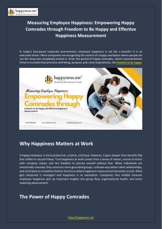 Measuring Employee Happiness: Empowering Happy Comrades through Freedom