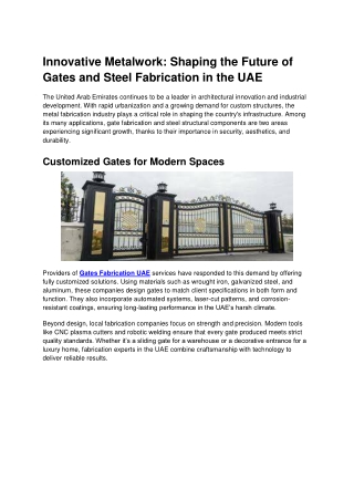Shaping the Future of Gates and Steel Fabrication in the UAE