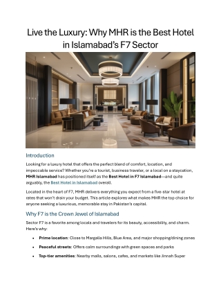 Live the Luxury Why MHR is the Best Hotel in Islamabad’s F7 Sector