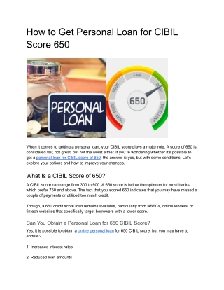 How to Get Personal Loan for CIBIL Score 650