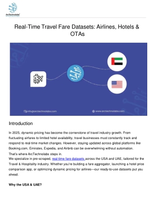 Real-Time Travel Fare Datasets Airlines, Hotels & OTAs