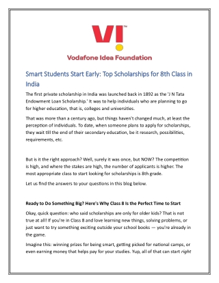 Smart Students Start Early Top Scholarships for 8th Class in