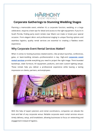 Corporate Gatherings to Stunning Wedding Stages